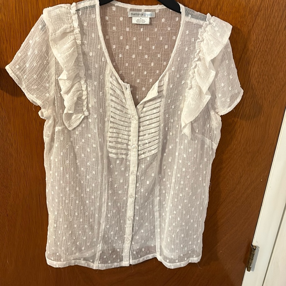 VanHeusen studio off white sheer button down shirt size M